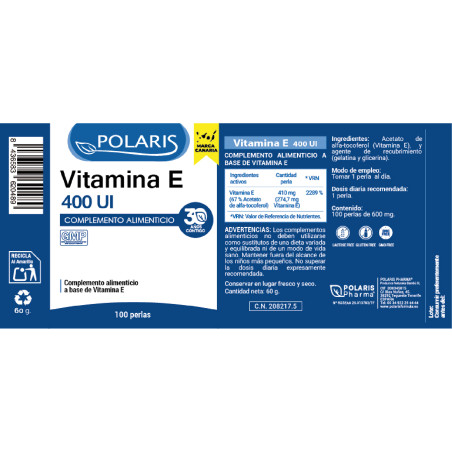 Vitaminä E 400 UI 100 Perlen Polaris c.n.208217.5 | Polaris