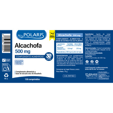 Alcachofa 500 mg 150 Comp Polar c.n.210118.0 | Polaris