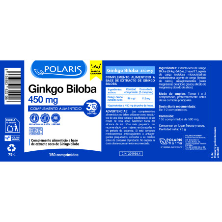 Ginkgo Biloba 450 mg 150 Comp Polaris c.n.209936.4 | Polaris